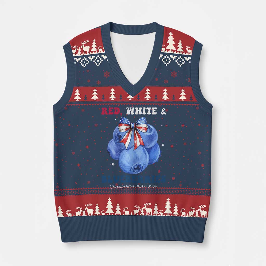 Red White and Blueberries V-Neck Knit Sweater Vest Charlie Kirk Tribute 1993 2025 Memorial TS02 Navy Red Print Your Wear