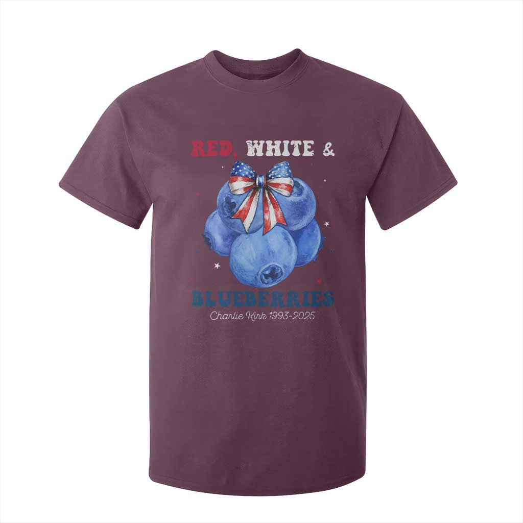 Red White and Blueberries T Shirt For Kid Charlie Kirk Tribute 1993 2025 Memorial TS02 Maroon Print Your Wear