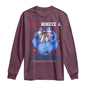 Red White and Blueberries Long Sleeve Shirt Charlie Kirk Tribute 1993 2025 Memorial TS02 Maroon Print Your Wear