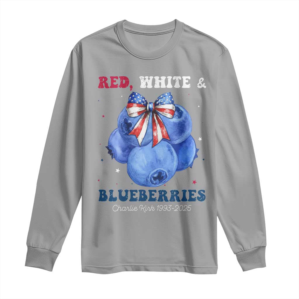 Red White and Blueberries Long Sleeve Shirt Charlie Kirk Tribute 1993 2025 Memorial TS02 Sport Gray Print Your Wear