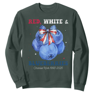 Red White and Blueberries Sweatshirt Charlie Kirk Tribute 1993 2025 Memorial TS02 Dark Forest Green Print Your Wear