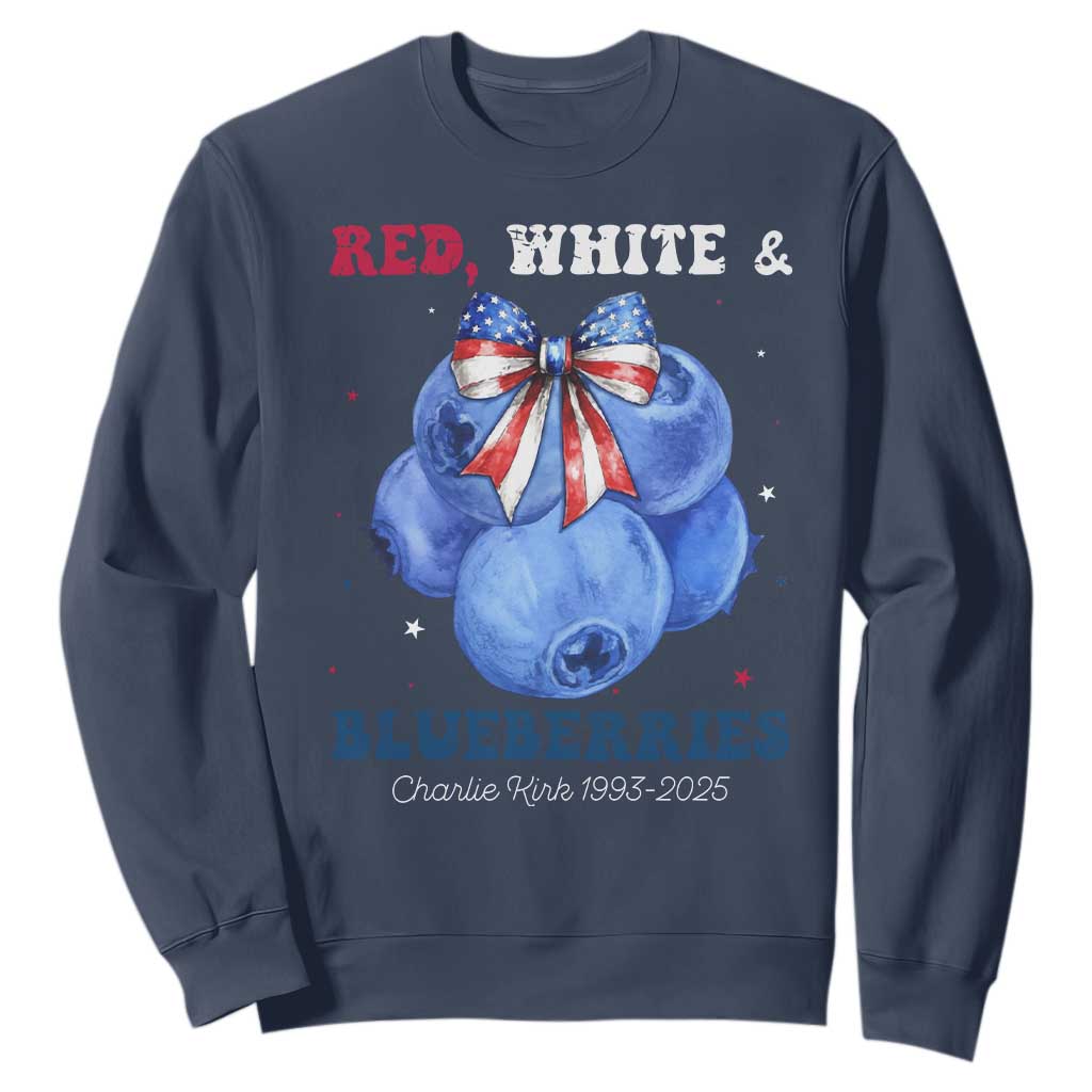 Red White and Blueberries Sweatshirt Charlie Kirk Tribute 1993 2025 Memorial TS02 Navy Print Your Wear