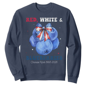 Red White and Blueberries Sweatshirt Charlie Kirk Tribute 1993 2025 Memorial TS02 Navy Print Your Wear