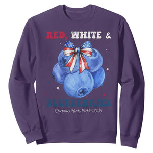Red White and Blueberries Sweatshirt Charlie Kirk Tribute 1993 2025 Memorial TS02 Purple Print Your Wear