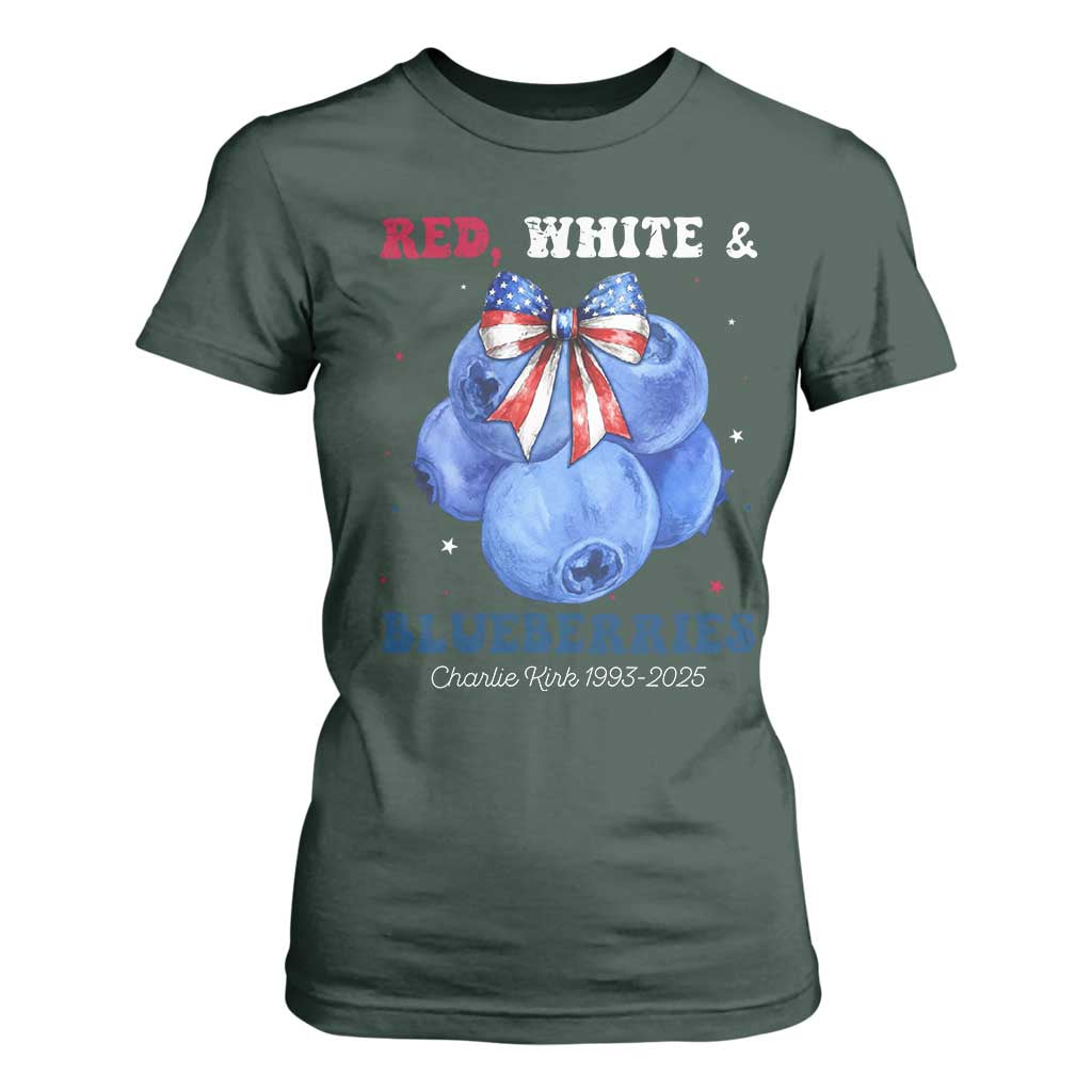 Red White and Blueberries T Shirt For Women Charlie Kirk Tribute 1993 2025 Memorial TS02 Dark Forest Green Print Your Wear
