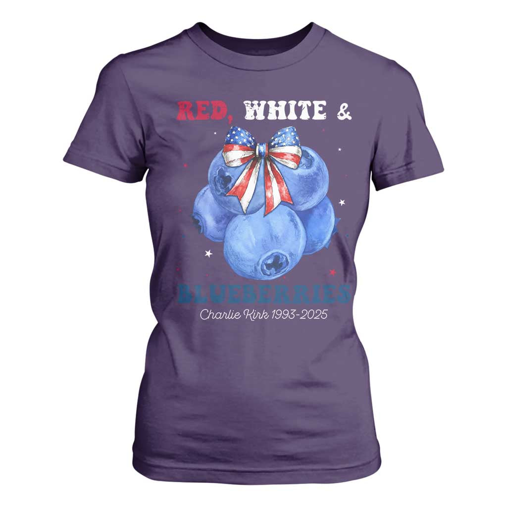 Red White and Blueberries T Shirt For Women Charlie Kirk Tribute 1993 2025 Memorial TS02 Purple Print Your Wear