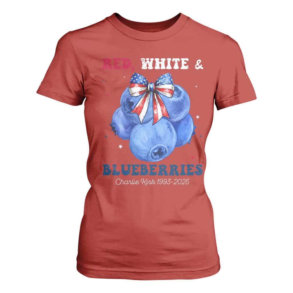 Red White and Blueberries T Shirt For Women Charlie Kirk Tribute 1993 2025 Memorial TS02 Red Print Your Wear