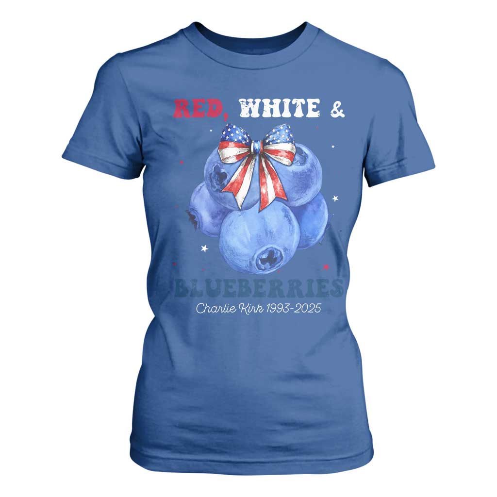 Red White and Blueberries T Shirt For Women Charlie Kirk Tribute 1993 2025 Memorial TS02 Royal Blue Print Your Wear