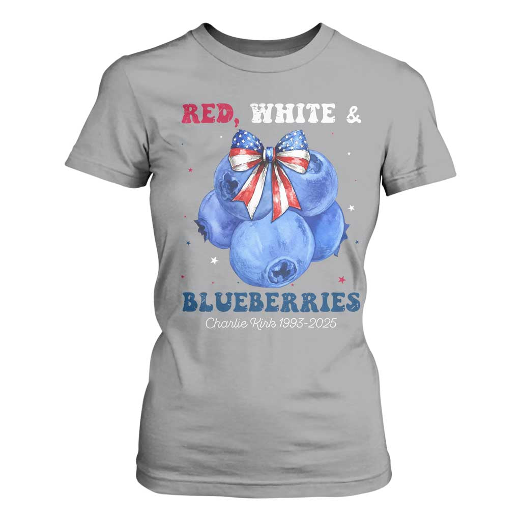 Red White and Blueberries T Shirt For Women Charlie Kirk Tribute 1993 2025 Memorial TS02 Sport Gray Print Your Wear