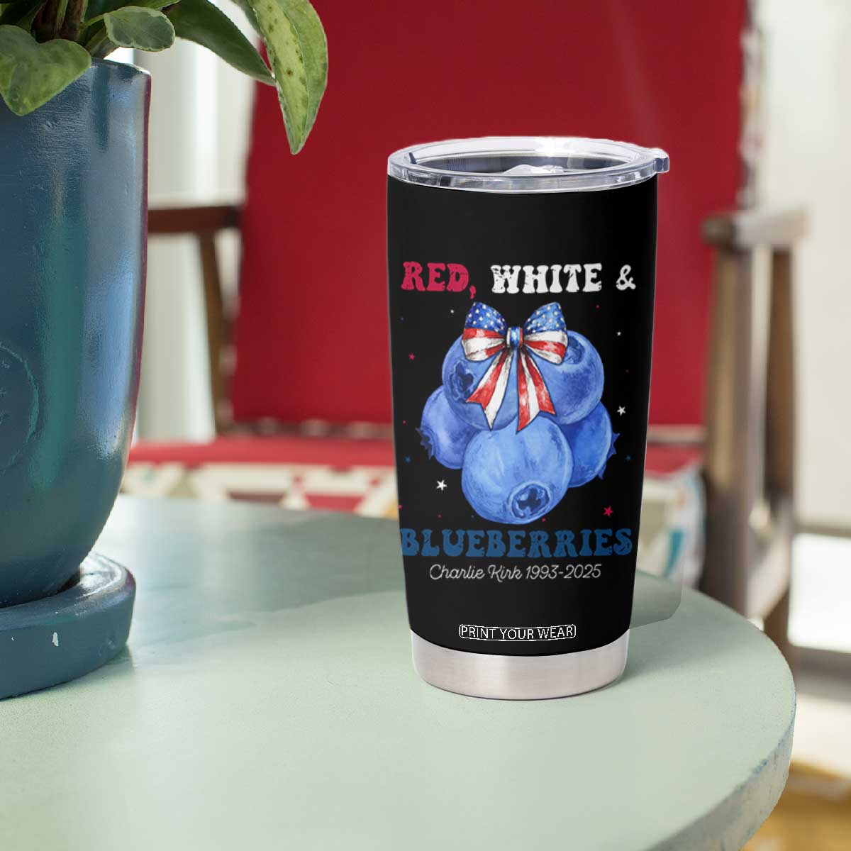 Red White and Blueberries Tumbler Cup Charlie Kirk Tribute 1993 2025 Memorial TS02 Print Your Wear