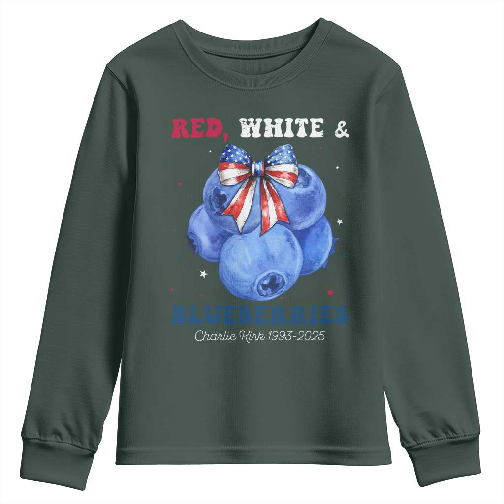 Red White and Blueberries Youth Sweatshirt Charlie Kirk Tribute 1993 2025 Memorial TS02 Dark Forest Green Print Your Wear