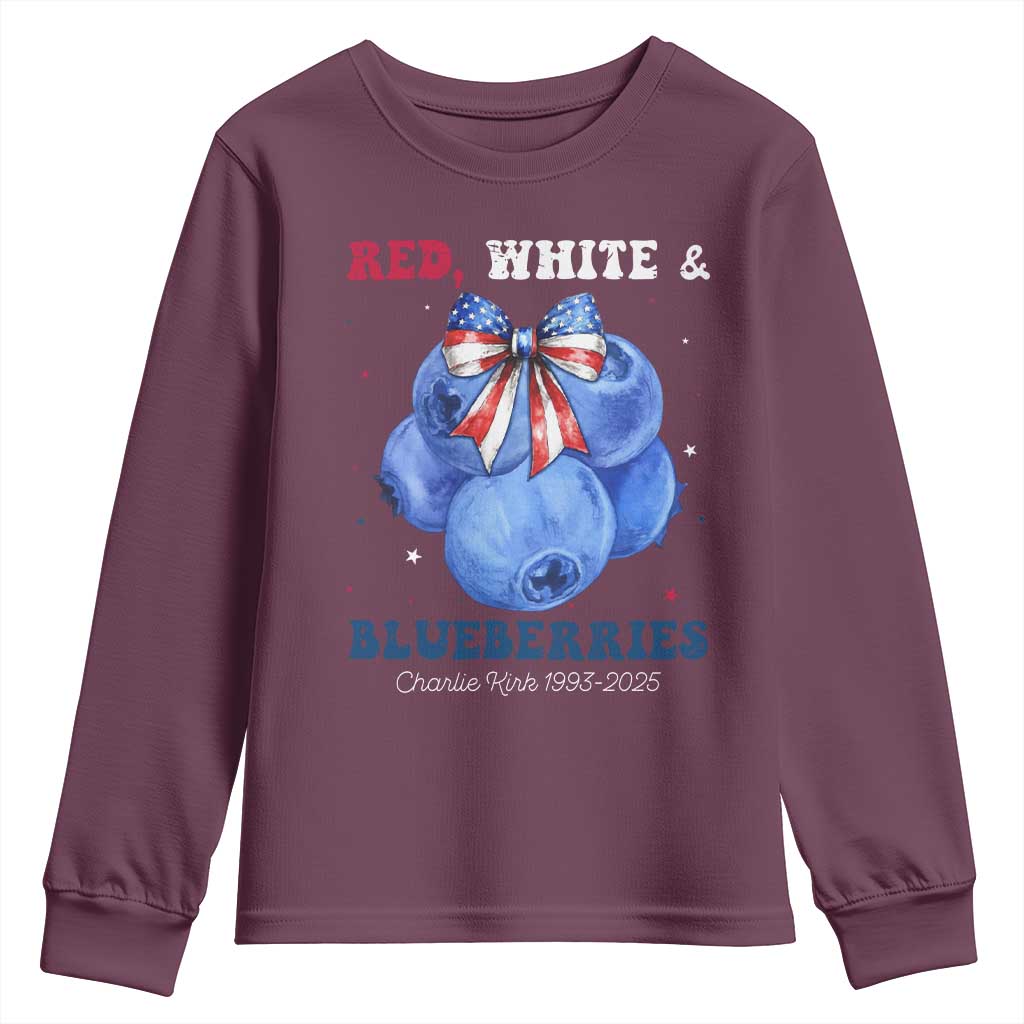 Red White and Blueberries Youth Sweatshirt Charlie Kirk Tribute 1993 2025 Memorial TS02 Maroon Print Your Wear