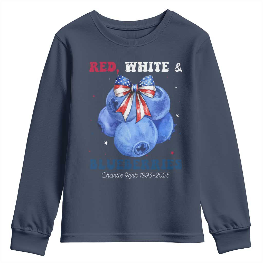 Red White and Blueberries Youth Sweatshirt Charlie Kirk Tribute 1993 2025 Memorial TS02 Navy Print Your Wear