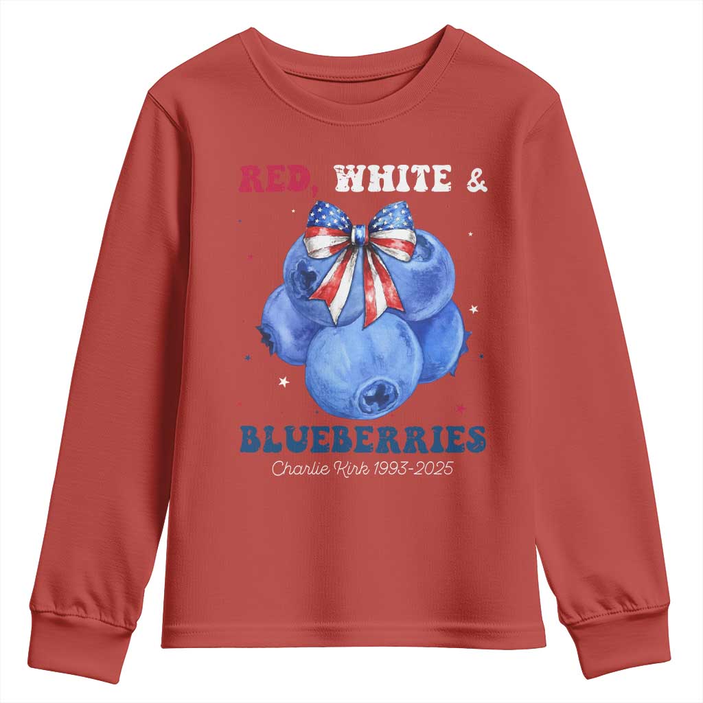 Red White and Blueberries Youth Sweatshirt Charlie Kirk Tribute 1993 2025 Memorial TS02 Red Print Your Wear