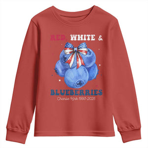 Red White and Blueberries Youth Sweatshirt Charlie Kirk Tribute 1993 2025 Memorial TS02 Red Print Your Wear