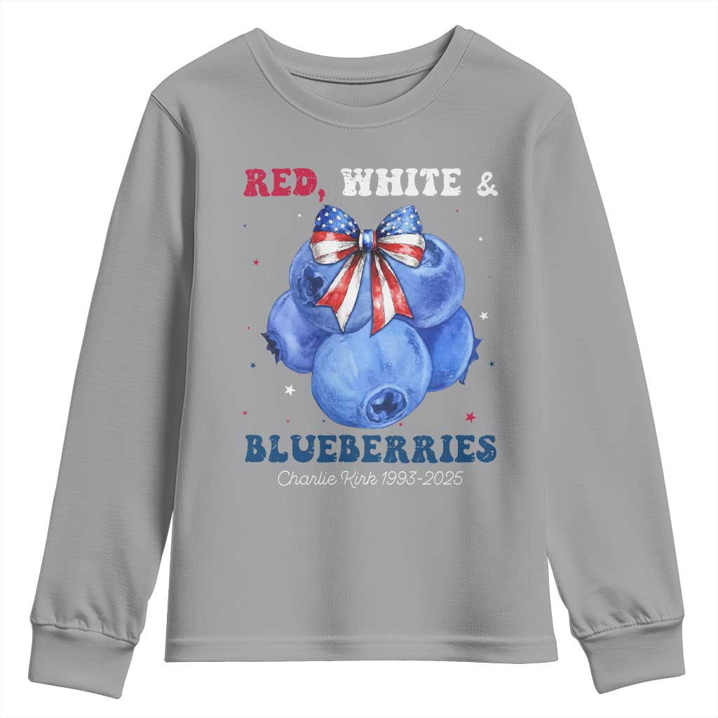 Red White and Blueberries Youth Sweatshirt Charlie Kirk Tribute 1993 2025 Memorial TS02 Sport Gray Print Your Wear