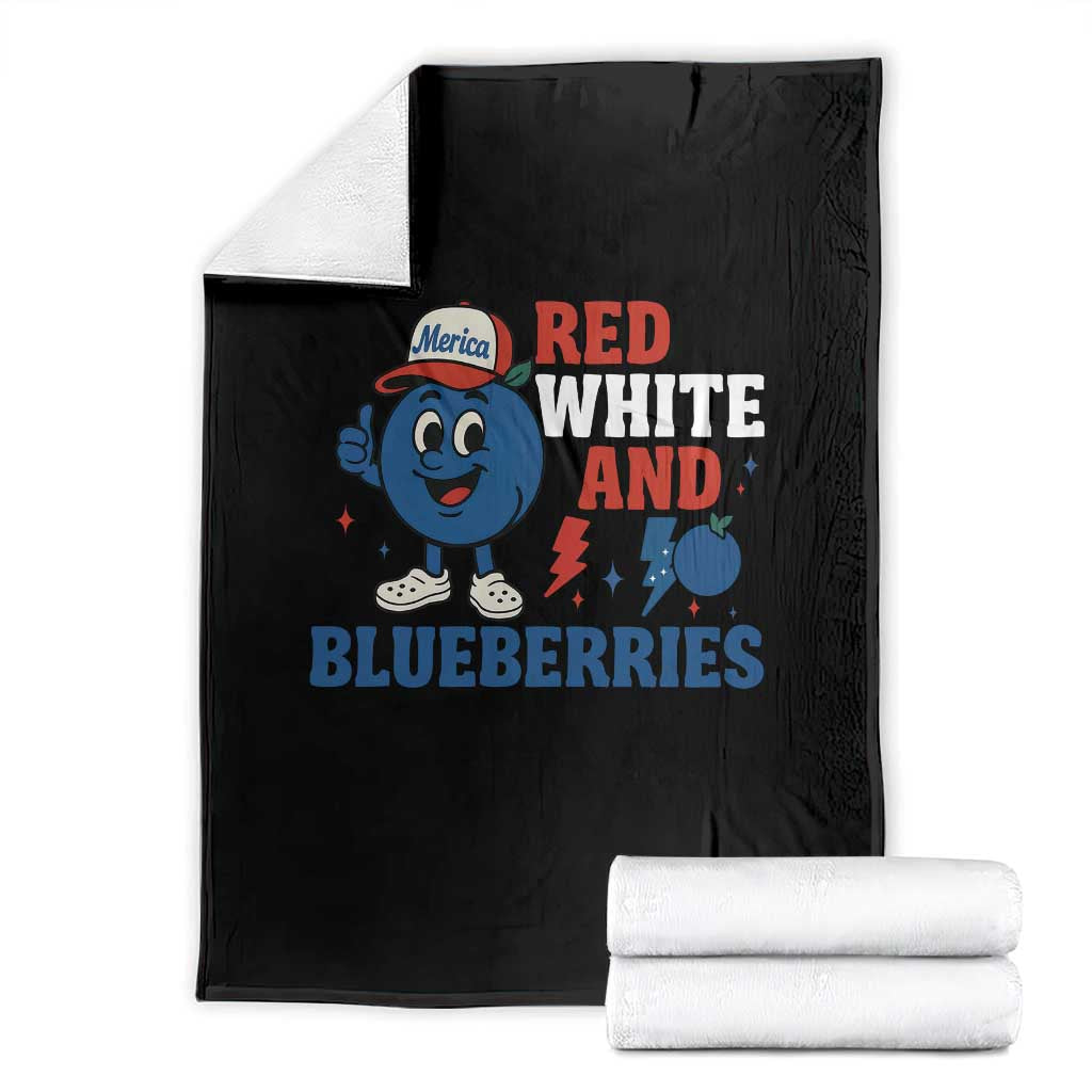 Red White and Blueberries Throw Blanket Patriotic Fruit Cartoon Graphic TS02 Black Print Your Wear