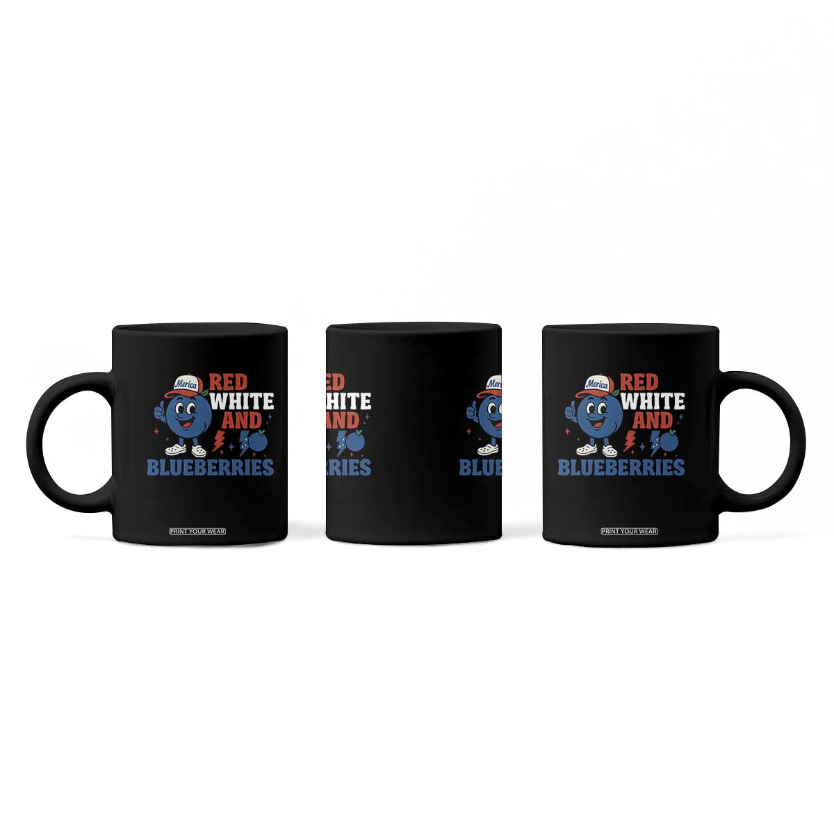 Red White and Blueberries Coffee Mug Patriotic Fruit Cartoon Graphic TS02 Print Your Wear