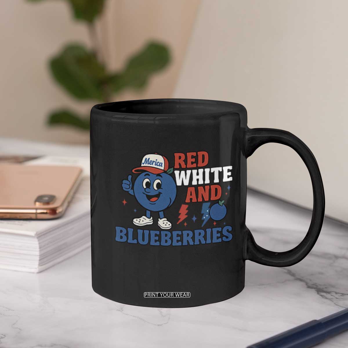 Red White and Blueberries Coffee Mug Patriotic Fruit Cartoon Graphic TS02 Print Your Wear
