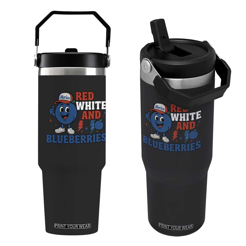 Red White and Blueberries Flip Straw Tumbler Patriotic Fruit Cartoon Graphic TS02 One Size: 30 oz Black Print Your Wear