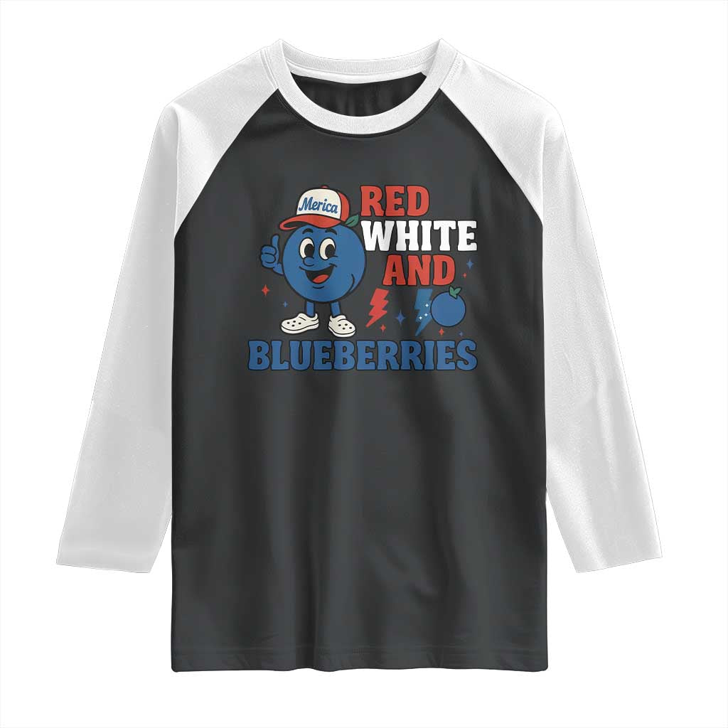 Red White and Blueberries Raglan Shirt Patriotic Fruit Cartoon Graphic TS02 Black White Print Your Wear