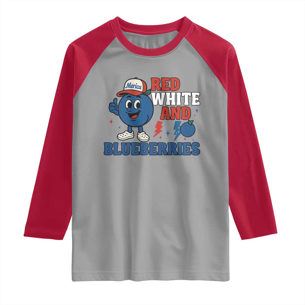 Red White and Blueberries Raglan Shirt Patriotic Fruit Cartoon Graphic TS02 Sport Gray Red Print Your Wear