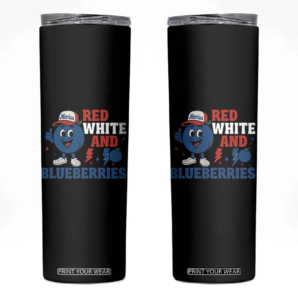 Red White and Blueberries Skinny Tumbler Patriotic Fruit Cartoon Graphic TS02 Black Print Your Wear