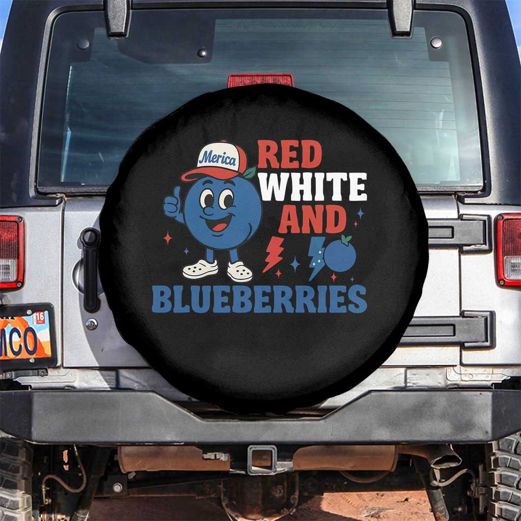 Red White and Blueberries Spare Tire Cover Patriotic Fruit Cartoon Graphic TS02 No hole Black Print Your Wear