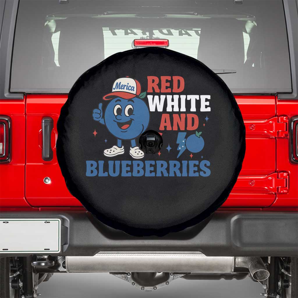 Red White and Blueberries Spare Tire Cover Patriotic Fruit Cartoon Graphic TS02 Black Print Your Wear