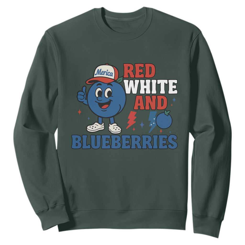 Red White and Blueberries Sweatshirt Patriotic Fruit Cartoon Graphic TS02 Dark Forest Green Print Your Wear