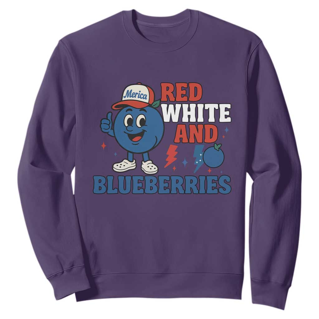 Red White and Blueberries Sweatshirt Patriotic Fruit Cartoon Graphic TS02 Purple Print Your Wear