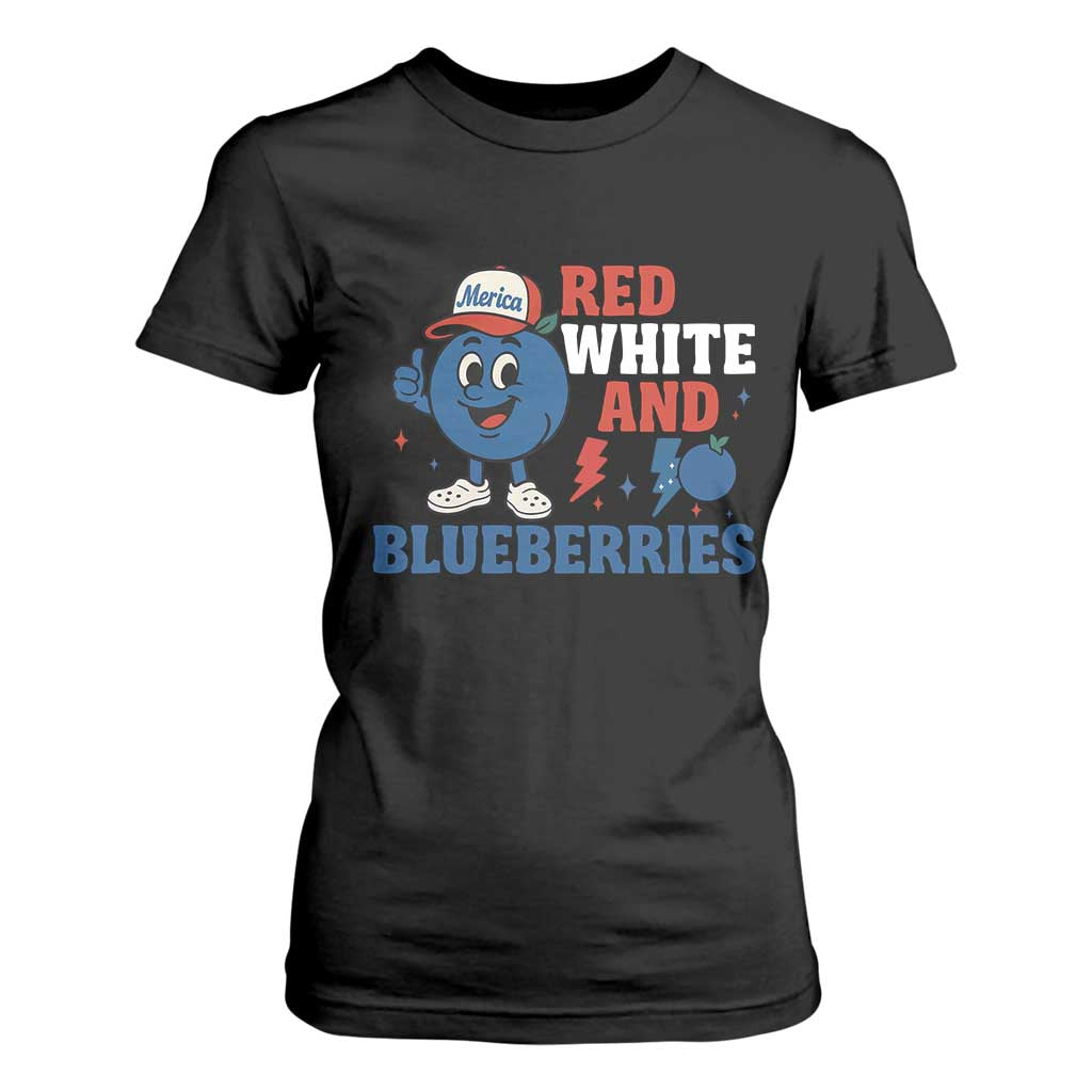Red White and Blueberries T Shirt For Women Patriotic Fruit Cartoon Graphic TS02 Black Print Your Wear