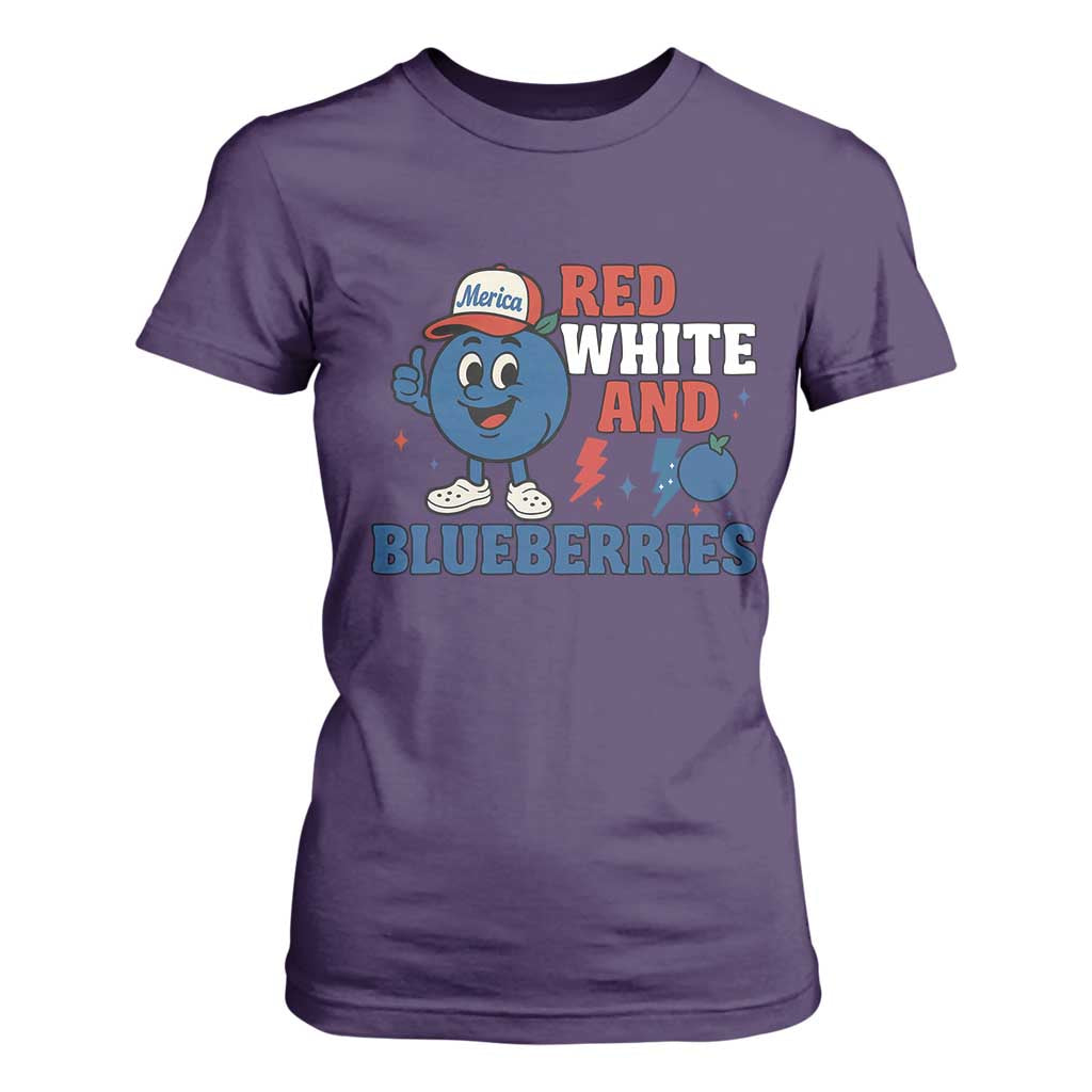 Red White and Blueberries T Shirt For Women Patriotic Fruit Cartoon Graphic TS02 Purple Print Your Wear