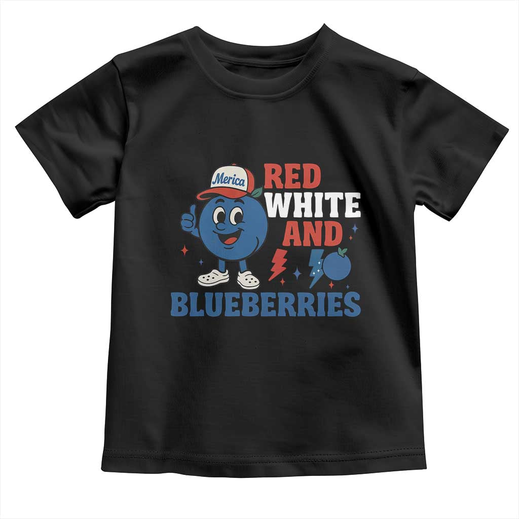 Red White and Blueberries Toddler T Shirt Patriotic Fruit Cartoon Graphic TS02 Black Print Your Wear