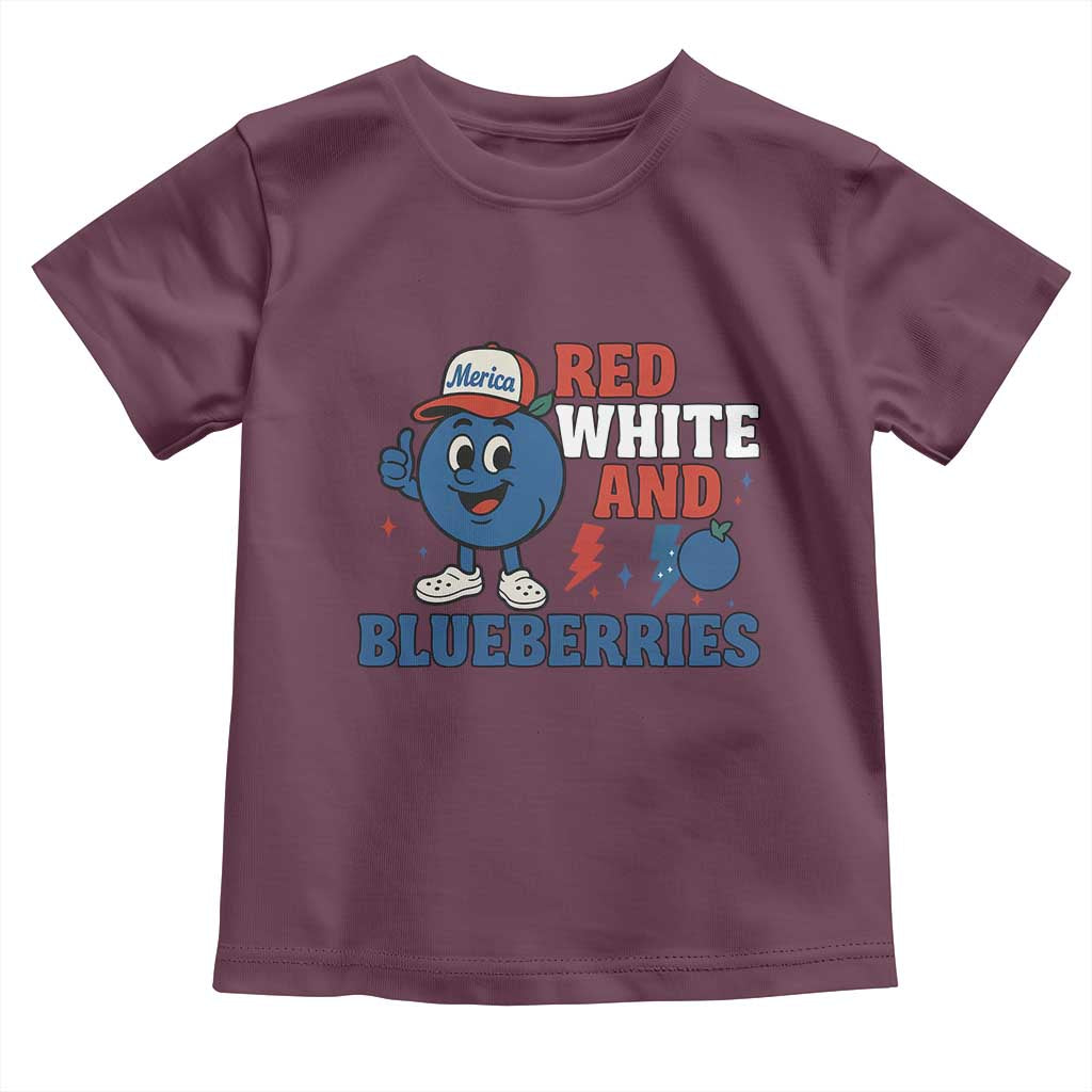 Red White and Blueberries Toddler T Shirt Patriotic Fruit Cartoon Graphic TS02 Maroon Print Your Wear