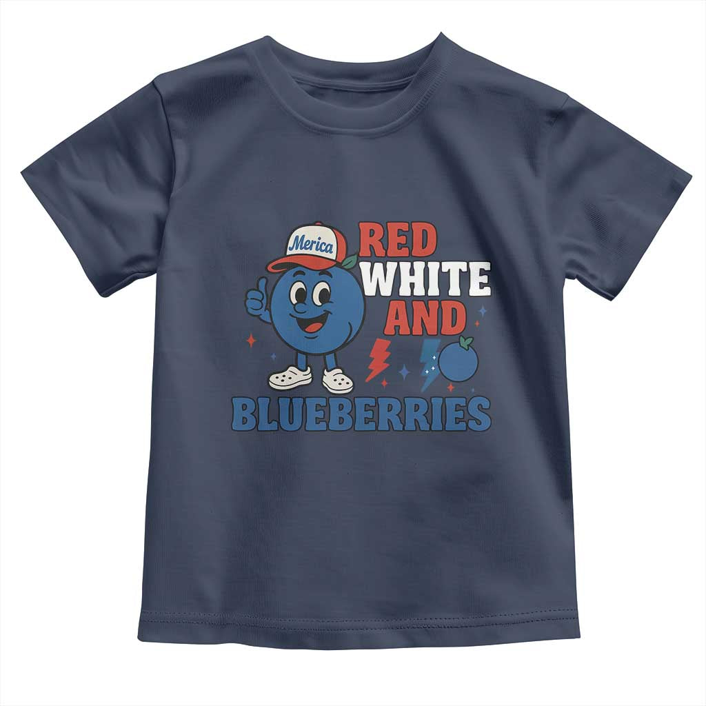 Red White and Blueberries Toddler T Shirt Patriotic Fruit Cartoon Graphic TS02 Navy Print Your Wear