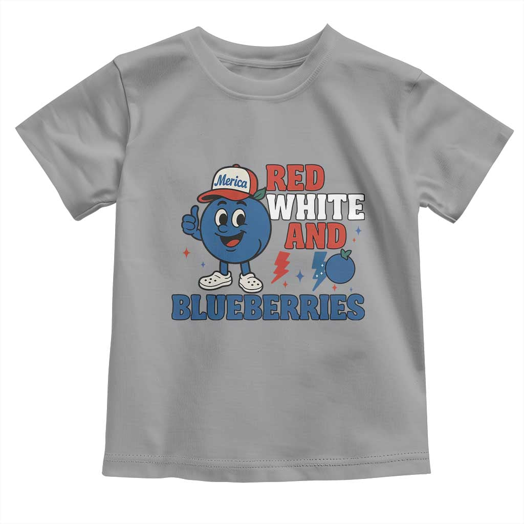 Red White and Blueberries Toddler T Shirt Patriotic Fruit Cartoon Graphic TS02 Sport Gray Print Your Wear