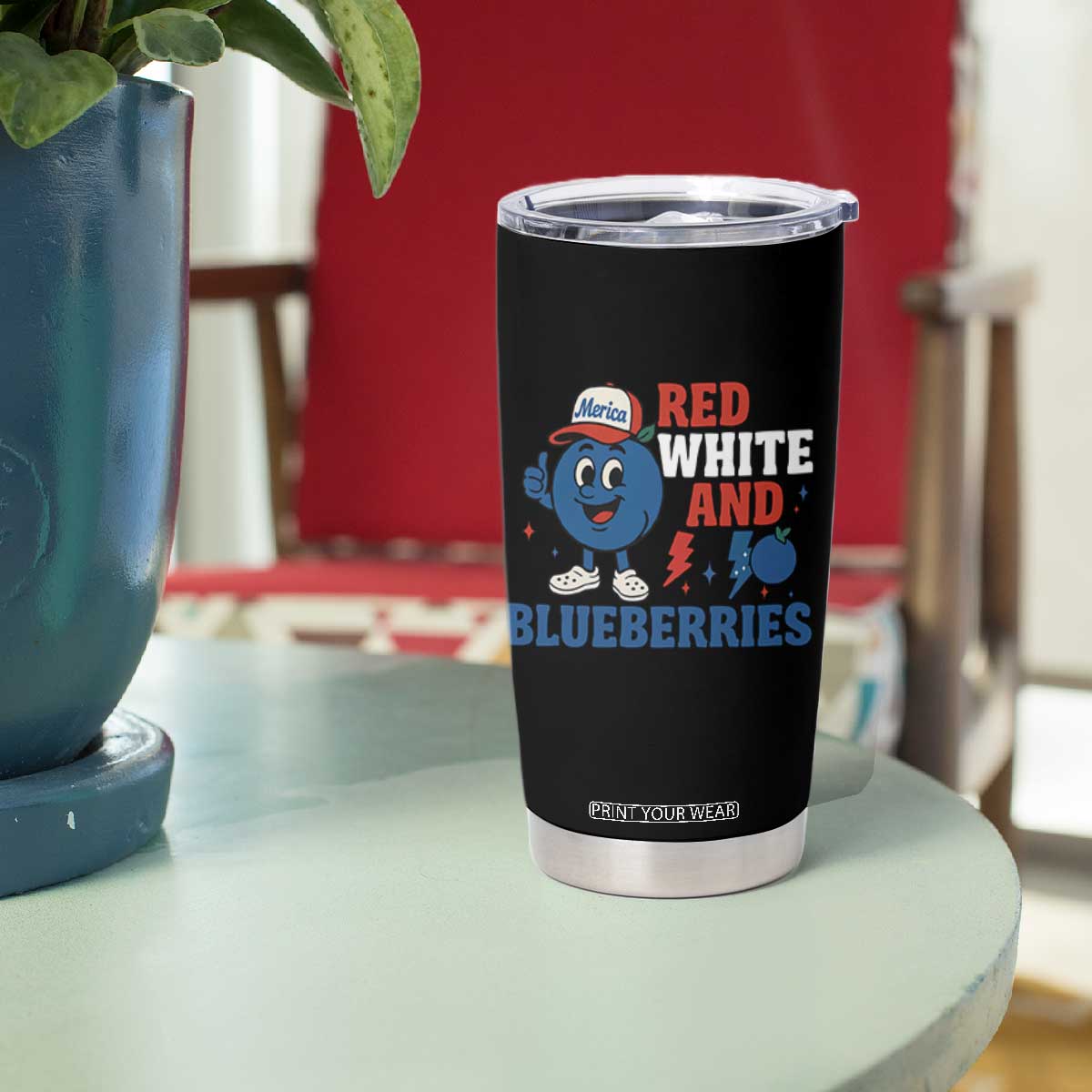 Red White and Blueberries Tumbler Cup Patriotic Fruit Cartoon Graphic TS02 Print Your Wear
