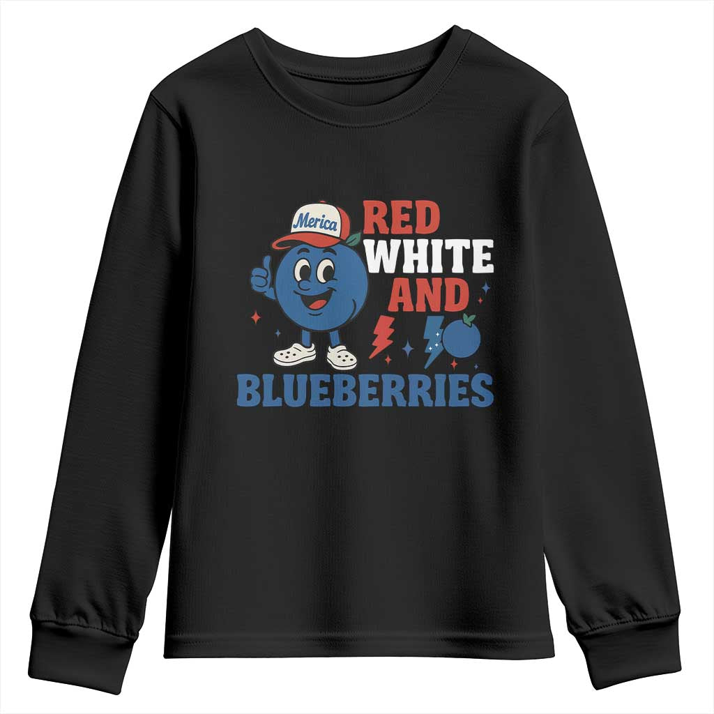 Red White and Blueberries Youth Sweatshirt Patriotic Fruit Cartoon Graphic TS02 Black Print Your Wear