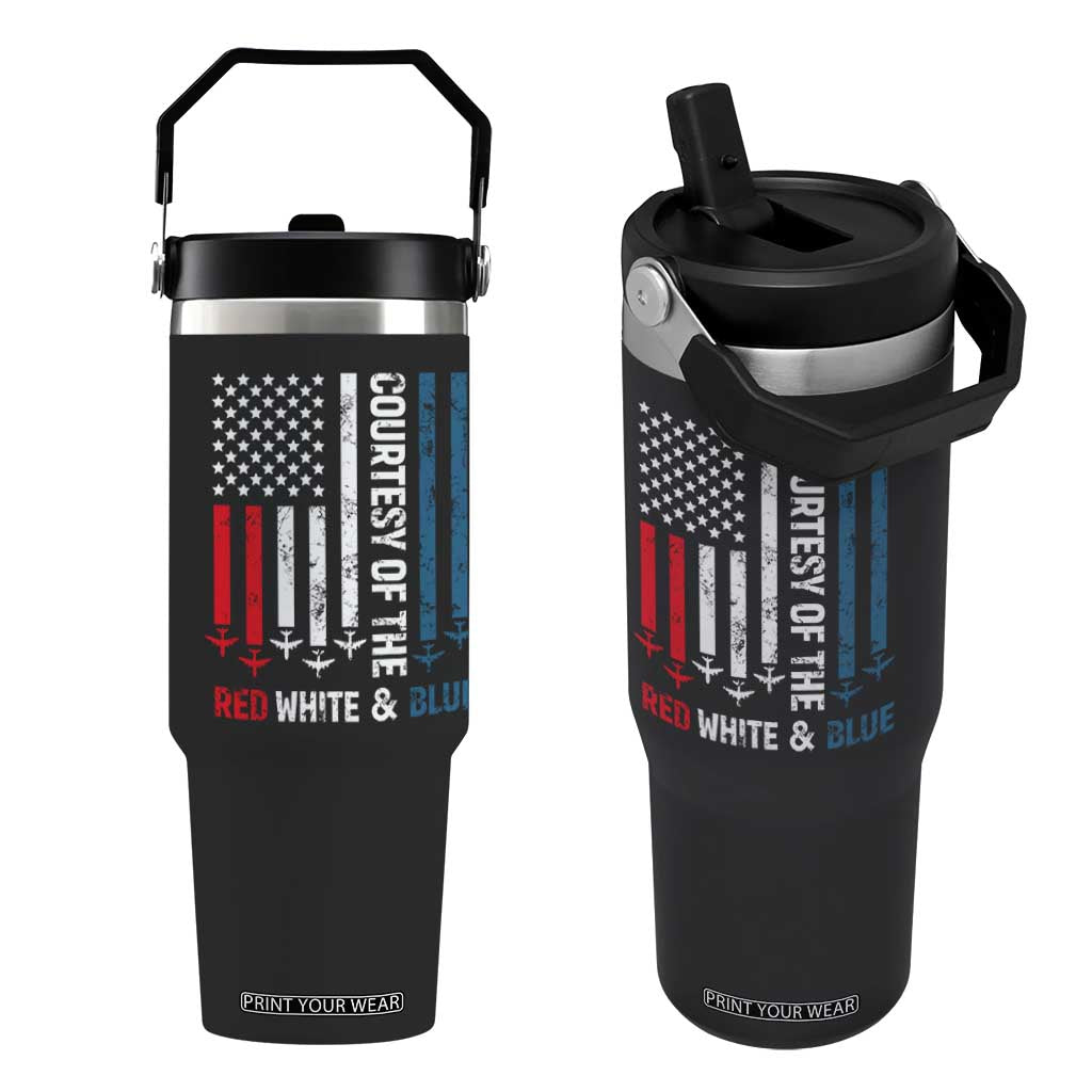 Courtesy of the Red White and Blue Flip Straw Tumbler US Military Patriotic American Flag TS02 One Size: 30 oz Black Print Your Wear