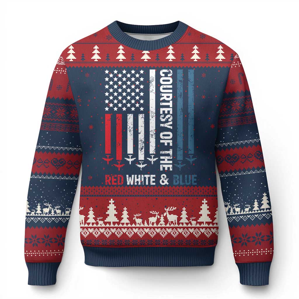 Courtesy of the Red White and Blue Ugly Christmas Sweater US Military Patriotic American Flag TS02 Navy Red Print Your Wear