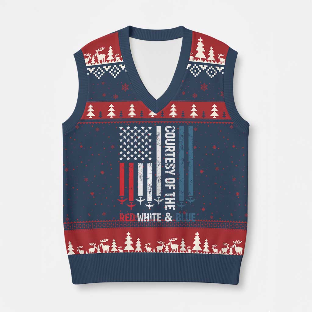 Courtesy of the Red White and Blue V-Neck Knit Sweater Vest US Military Patriotic American Flag TS02 Navy Red Print Your Wear