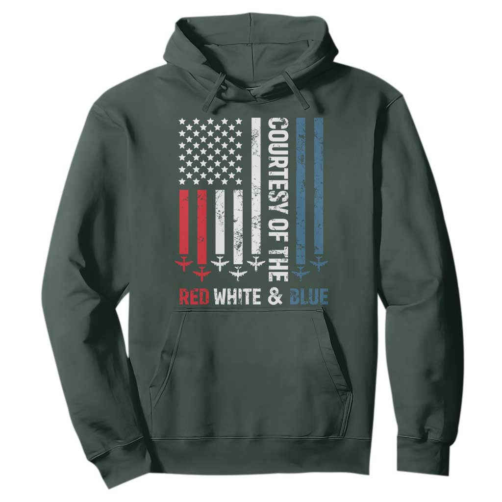 Courtesy of the Red White and Blue Hoodie US Military Patriotic American Flag TS02 Dark Forest Green Print Your Wear