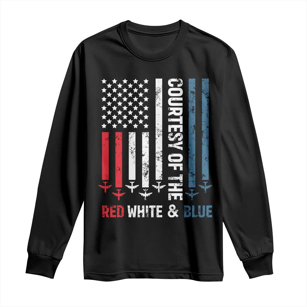 Courtesy of the Red White and Blue Long Sleeve Shirt US Military Patriotic American Flag TS02 Black Print Your Wear