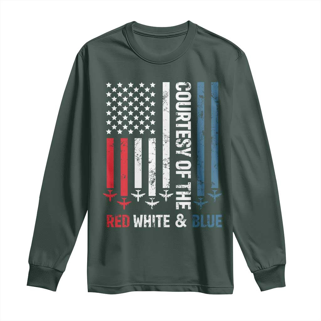Courtesy of the Red White and Blue Long Sleeve Shirt US Military Patriotic American Flag TS02 Dark Forest Green Print Your Wear