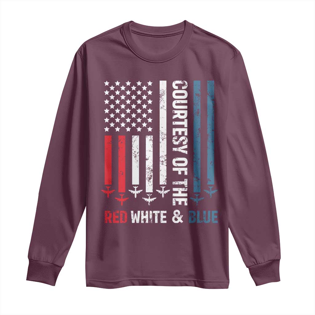Courtesy of the Red White and Blue Long Sleeve Shirt US Military Patriotic American Flag TS02 Maroon Print Your Wear