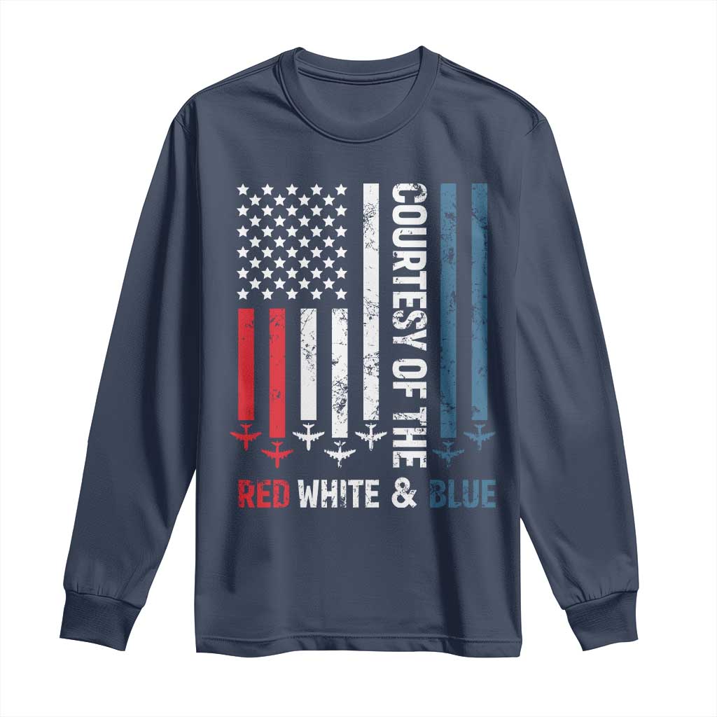 Courtesy of the Red White and Blue Long Sleeve Shirt US Military Patriotic American Flag TS02 Navy Print Your Wear