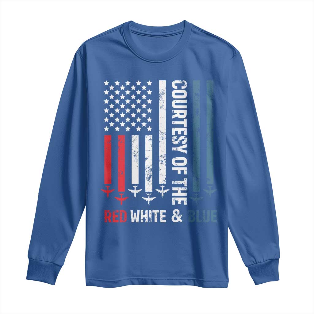 Courtesy of the Red White and Blue Long Sleeve Shirt US Military Patriotic American Flag TS02 Royal Blue Print Your Wear