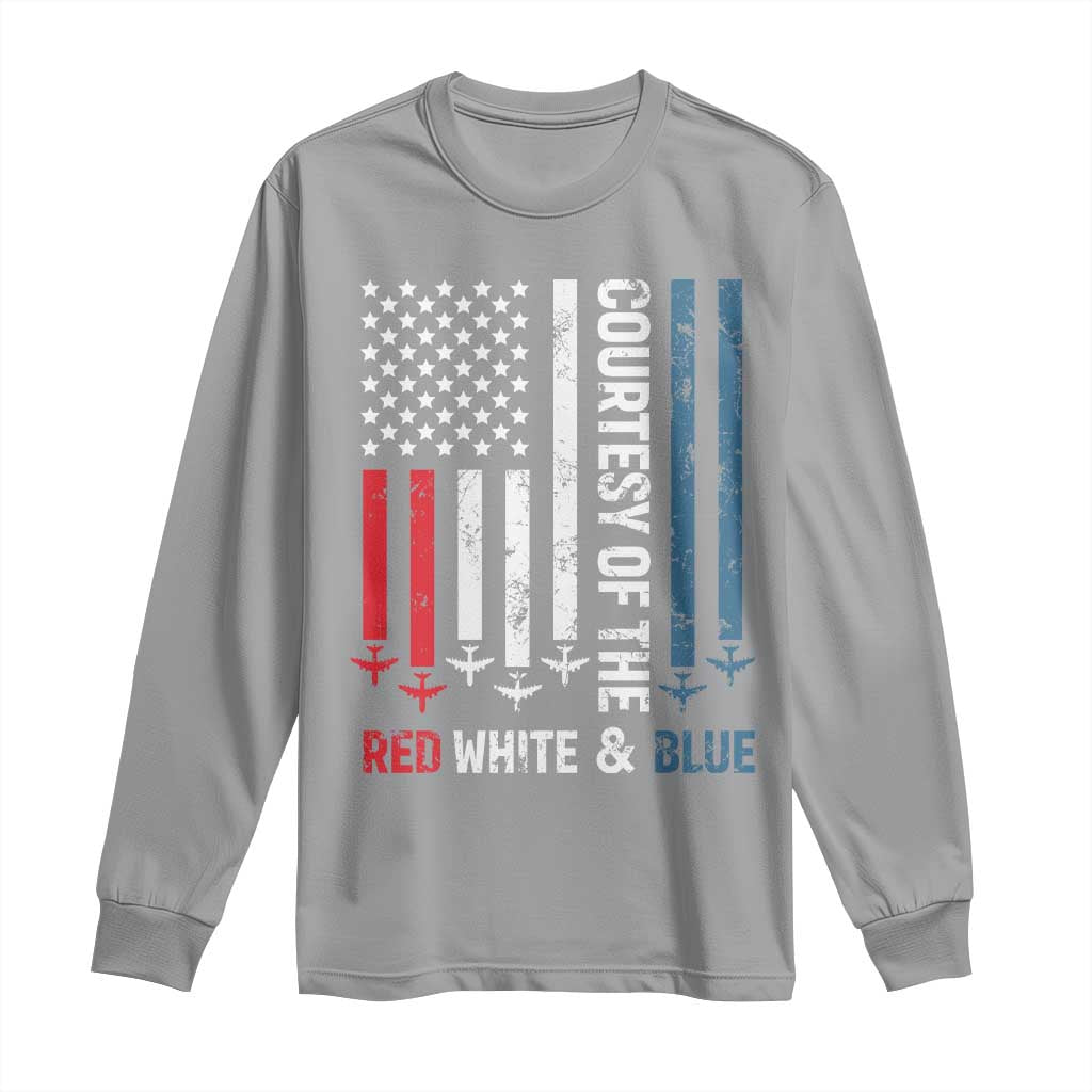 Courtesy of the Red White and Blue Long Sleeve Shirt US Military Patriotic American Flag TS02 Sport Gray Print Your Wear