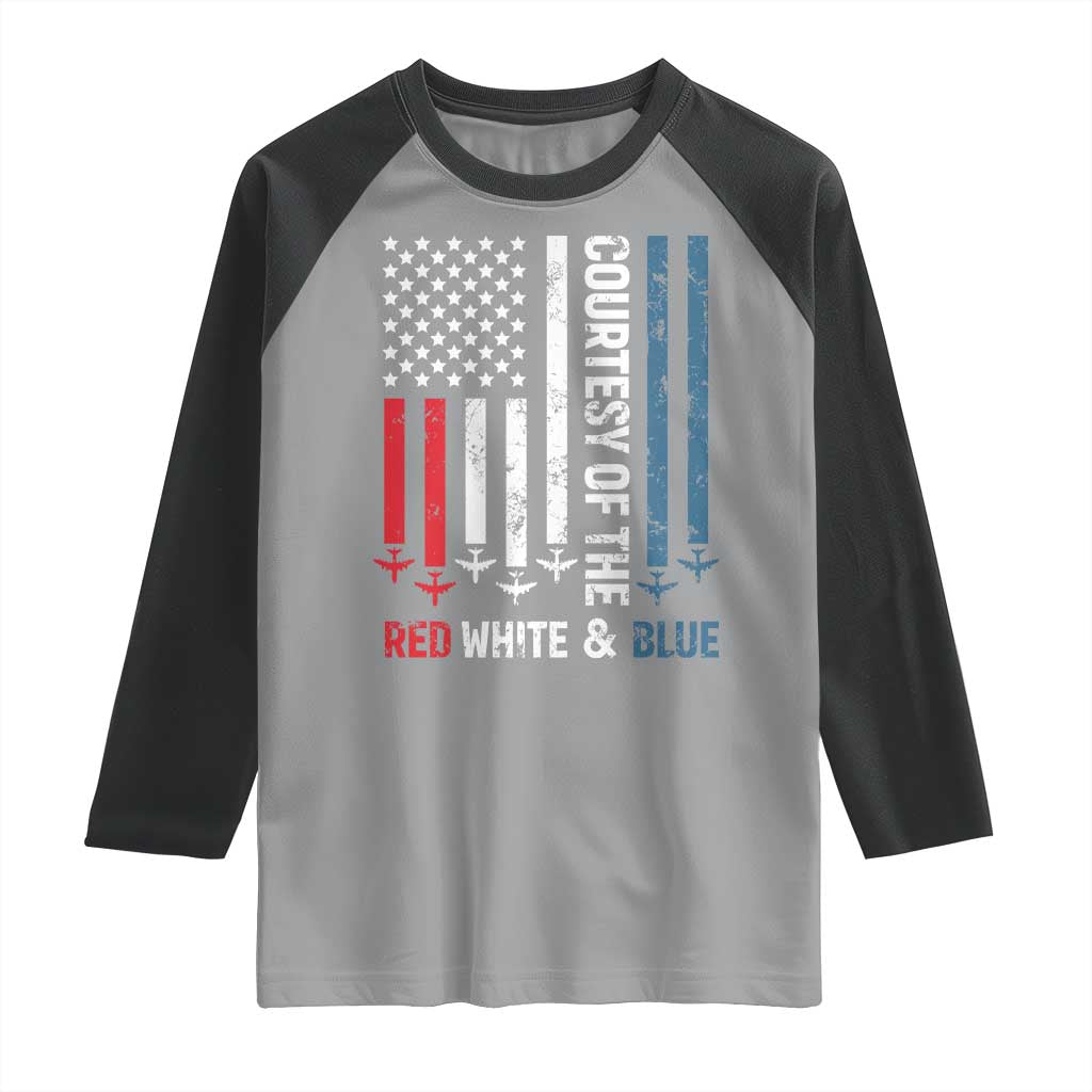 Courtesy of the Red White and Blue Raglan Shirt US Military Patriotic American Flag TS02 Sport Gray Black Print Your Wear